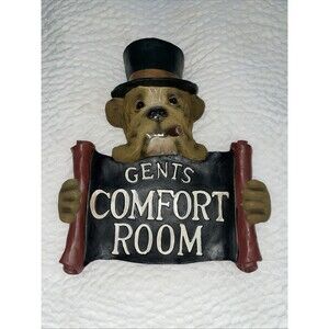 Vintage Resin Bulldog "Gents Comfort Room" Sign Men's Restroom Man Cave Decor